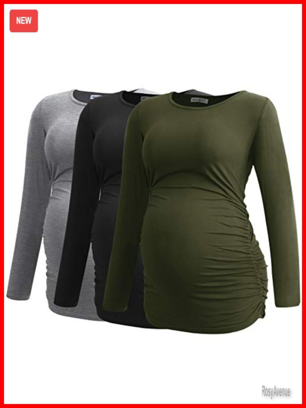 Maternity Long Sleeve T-Shirt Tops 3-Pack Stretchy Rayon Pregnancy Tunics